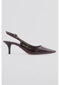 Resim Kadın Stiletto Sivri Burun Kroko Desenli Arkası Açık Topuklu Ayakkabı Torella Kahverengi Kahverengi 