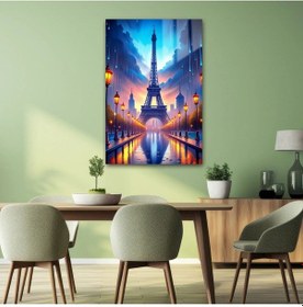 Resim Paris Yağmuru: Eyfel Kulesi'nin Büyülü Akşamüstü Manzarası Cam Sanatı 