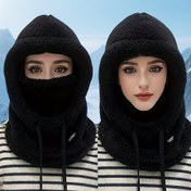 Resim Kışlık Peluş Anti-Sıcak Yüz Maskesi Şapka - Elastik Çekme Kapatma, Hafif Sıcak Bisiklet Kayak Açık Hava Sporları Kazak, Düz Renk Kapüşonlu Şapka ile Polar Rüzgar Geçirmez Kulak Koruma, Unisex 4 Renk Mevcut 