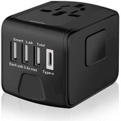 Resim Aubyhe Küresel Seyahat Enerji Adaptörü - 3.0a Usb-c + 2.4a Usb Portları, Evrensel Ac Soketi İle Siyah 