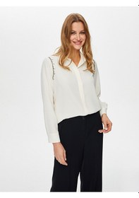 Resim Kolu Boncuk İşli Şık Gömlek S26gml018 Us26gml01873 Ekru 