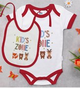 Resim Bitmeyen Kartuş Kids Zone Tasarımlı Kırmızı Unisex Bebek Body Zıbın ve Mama Önlüğü Seti 1 