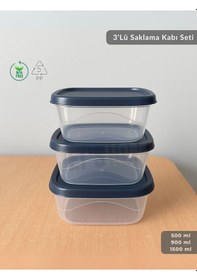 Resim 3'lü Saklama Kabı Seti Kare Erzak Kabı Bpa Free Derin Dondurucu İçin Uygun 500-900-1500 Ml Şeffaf 