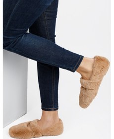 Resim Bej Ultra Yumuşak Peluş Kadın Ev Babeti Hafif Taban Panduf Bej 