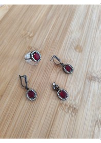 Resim Yakut Taşlı Ve Zirkon Süslemeli Gümüş Set Bronz 