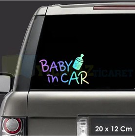 Resim Biberon Arabada Bebek Var Hologram Araba Oto Sticker Yapıştırma 