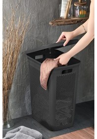 Resim İronika Slim Kapaklı Dekoratif Kirli Çamaşır Sepeti 45 Litre - Siyah Siyah 