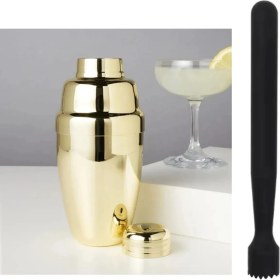 Resim Mojito Tokmağı Siyah 20.7 cm ve Gold Shaker 350 ml Metal Süzgeçli Koktely Tokmak Shaker Seti 
