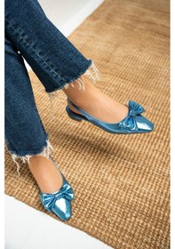 Resim Heju Fiyonk Detaylı Düz Topuklu Kadın Babet Mavi 