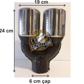Resim Egzozcum 90 mm Çift Çıkış Eşit Yuvarlak Verev Kesim Krom Sessiz Egzoz Ucu Eksoz Çıkışı 1 Adet 