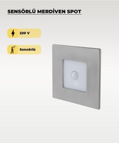 Resim 3w Krom Kare Sensörlü Sıva Altı Merdiven Spot Mavi Işık Krom 