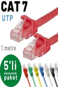 Resim IRENIS 5 Adet 1 Metre Cat7 Kablo Ethernet Network Internet Lan Kablosu, Kırmızı 