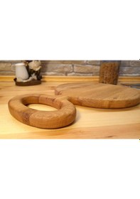 Resim Ahşap Saplı Yuvarlak Pizza Sunum Kesme Tahtası 