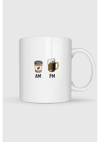 Resim Sabah Kahve Akşam Beer Tasarımlı Kupa Bardak Beyaz 
