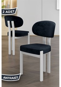 Resim Canisa Dore Serisi 2 Adet Antrasit Babyface Kumaş Beyaz Metal İskeletli Mutfak Sandalyesi Antrasit Sandalye Beyaz Ayak 