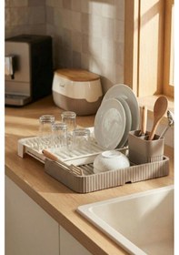 Resim Vizon Sürgülü Lavabo Üstü Bulaşıklık & Fonksiyonel Tabaklık Ve Bardaklık 32x36 Cm Kahverengi 