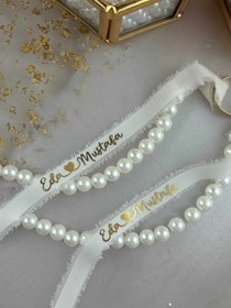 Resim İncili İpek Beyaz Söz Nişan Kurdelesi - Kişiye Özel Yüzük Kurdelesi, Zarif ve Şık Tasarım 