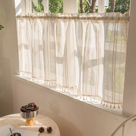 Resim Rustik pastoral imitasyonu yün yaz yarı şeffaf küçük pencere perdeleri, çubuk cebi asılı, oturma odası, yatak odası, mutfak, balkon, kafe, ev, pencere süsleri vb. için uygun. 