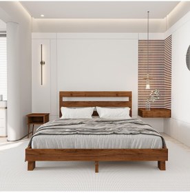 Resim Natura New Model Ceviz Renk Çam Ahşap Karyola Ve İki Komodin Set-195 90 x 190 