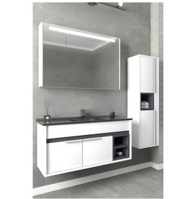 Resim Napoli 100 cm Siyah Lavabolu Banyo Dolabı- Beyaz/antrasit (Boy Dolap Hariç ) 