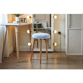 Resim Modern Ahşap Ayaklı Teddy Kumaş Tabure Makyaj Masası & Ayak Dinlendirme Elegant Bebek Mavisi Bebek Mavisi 