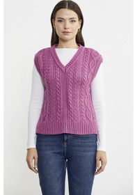 Resim Saç Örgülü Arkası Uzun Triko Süveter - Gül Çok Renkli 