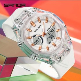 Resim Fochsia Erkekler İçin Sanda Çift Ekranlı Luminous Alarmlı Led Spor Kol Saati 6283 Beyaz Gül Diğer 