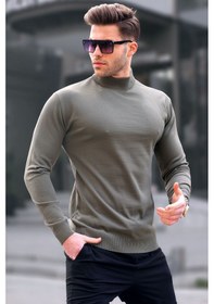 Resim Madmext Çağla Yeşili Slim Fit Yarım Balıkçı Yaka Erkek Triko Kazak 6343 Çağla Yeşili 