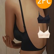 Resim Yeni Trendy 2 Adet Dikişsiz Sütyen Seti, Rahat Nefes Alabilen Sırtı Açık İnce Askılı İtme Çıkarılabilir Dolgulu Sütyen Kadın İç Çamaşırı ve İç Giyim için 