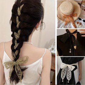 Resim Kadınlar için bir çok farklı kullanım alanına sahip Bohem tarzı dantel uzun kristal kolye baş bandı ve kemer, vintage yüksek kalite dekoratif ipek eşarp, günlük giyim ve hediye için uygun. 