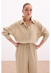 Resim Sateen Salaş Gömlek - Haki-136110 Haki 