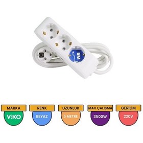 Resim Viko Multi-let 3'lü Grup Priz Topraklı Çocuk Korumalı 5 Metre Beyaz - 90113305 
