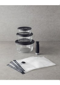 Resim English Home Vacuum Pro Lock 7 Parça Vakum Cihazlı Cam Saklama Kabı Siyah Siyah 