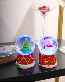 Resim 2 Adet Yeni Yıl Çam Ağacı Ve Kardan Adam Temalı Mini Boy Işıklı Kar Küresi 6,5 Cm 