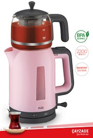 Resim Evia Çayzade EA-4308P 1.7 L 2200 W Cam Demlikli Pembe Çay Makinesi ve Su Isıtıcısı Evia