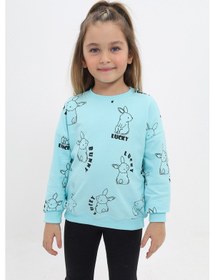 Resim Toontoy Kız Çocuk Baskılı Sweatshirt Su Yeşili 