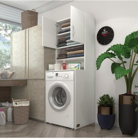 Resim Kenzlife Çamaşır Makinesi Dolabı Hayzum Byz 180 066 55 Banyo Kiler Çift Kapaklı Arkalıklı Çok Renkli 