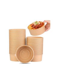 Resim Omeyva Yuvarlak Şeffaf Kapaklı Kağıt Karton Kraft Salata Yemek Kabı Kase- 32 Oz -1000 Ml. - 50 Adet 