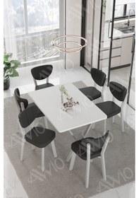 Resim Avvio Mona Elma Sandalye 80x140 Yemek Masası Mutfak Masası 6 Kişilik Masa Sandalye Takım Beyaz 