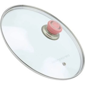 Resim İcanpares Tencere Sahan Tava Cam Kapağı Buhar Delikli Kapak 22 cm ve Pembe Tutma Tepesi 
