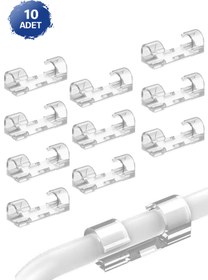 Resim Soillium 10 Adet Kablo Düzenleyici Klips Şarj ve USB Kablolarını Masa Duvara Sabitleyen Yapışkanlı Organizer 