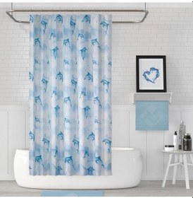 Resim Jackline -dolphin Mavi- Çift Kanatlı Banyo Duş Perdesi 2x110x200 Mavi Beril 