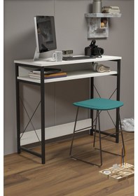 Resim Çalışma Masası Bilgisayar Laptop Ofis Masası Okul Ev Beyaz Ahşap 