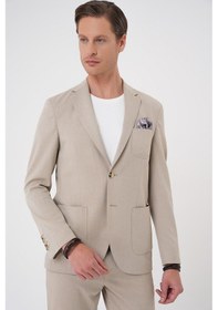 Resim Efor Comfort Fit Mono Yaka Çift Yırtmaç Torba Cep Kendinden Desenli Casual Bej Ceket C 706 Bej 