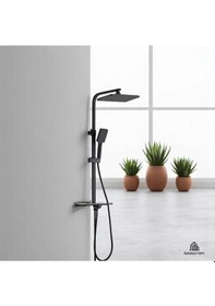 Resim İsaoğlu Yapı Siyah Duş Seti Tepe Yağmurlamalı Basmalı Yönlendirici Büyük Tepe Başlığı Modern Tasarım Siyah 