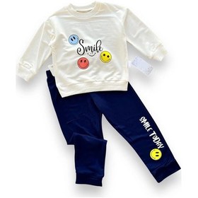 Resim 6-9-12-18 Ay Emoje Baskılı Pamuk Penye Kumaş Erkek Bebek Takımı Lacivert Lacivert 