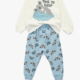 Resim Erkek Bebek Koala Baskılı Uzun Kollu Bisiklet Yaka Pamuklu 2'li Pijama Takımı 