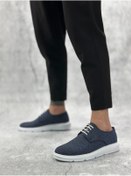 Resim aradimtaradim BA0003 Bağcıklı Klasik Spor Keten Lacivert Beyaz Taban Casual Erkek Ayakkabı 