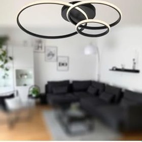 Resim TT AYDINLATMA TT323-SY TT Aydınlatma 3 Halkalı Mat Siyah Plofonyer (Gün Işığı) Led Avize Siyah 65 x 15 