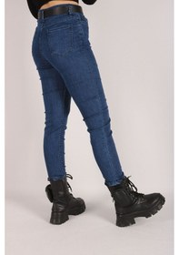 Resim Yüksek Bel Jeans Kadın Slim Pantolon Denim Kumaş 38 